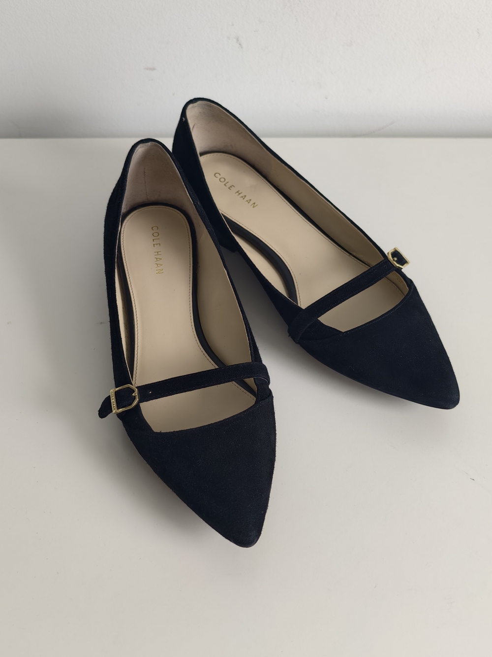 Cole Haan Women's Black Suede Pointed Mary Jane Flats